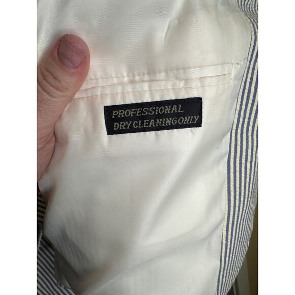 Hardy Amies Vintage Two-Piece Suit 36x30 White w/ Blue Stripes 100% Cotton - Picture 12 of 15